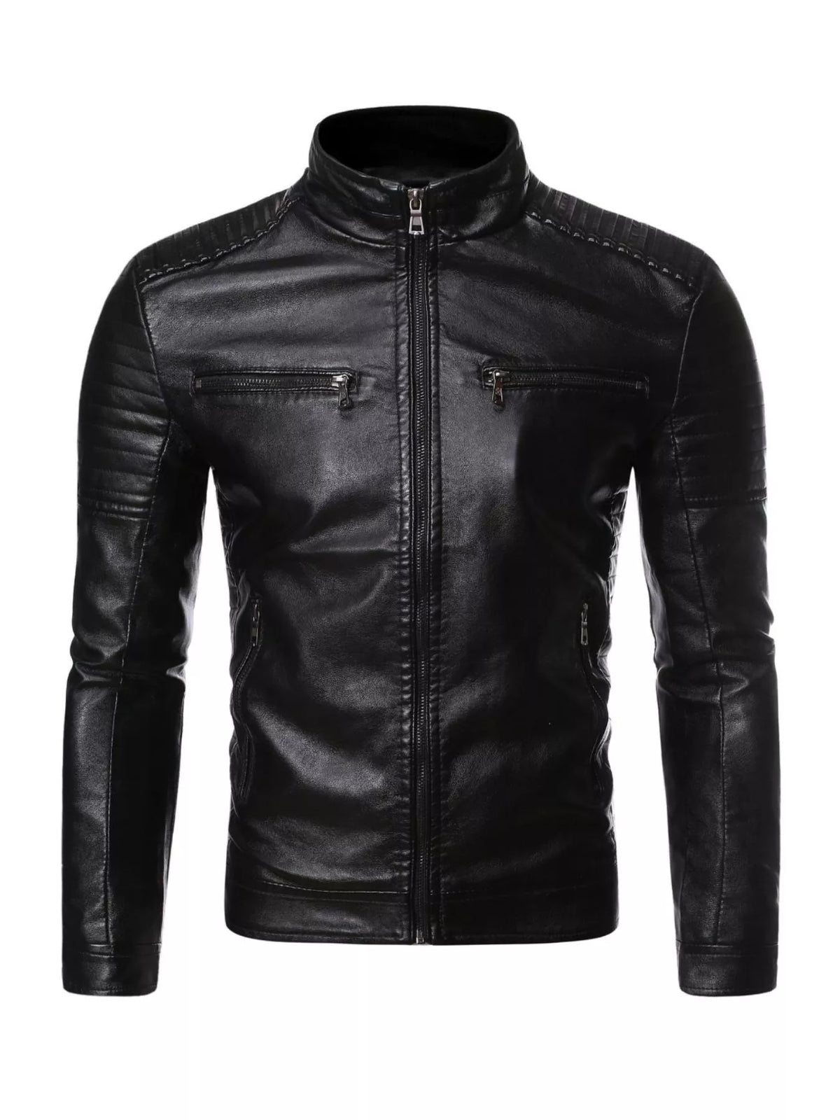 Men's Plus Size Zip Up Leather Moto Jacket