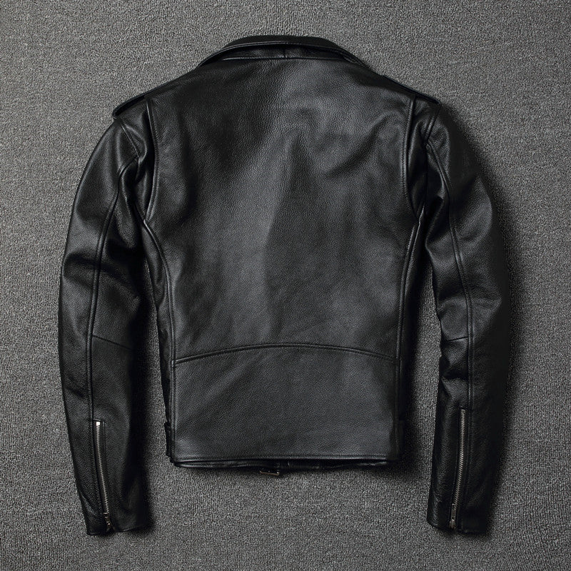 Men’s Black Cowhide Leather Motorcycle Jacket – Slim-Fit Moto Style, S–4XL