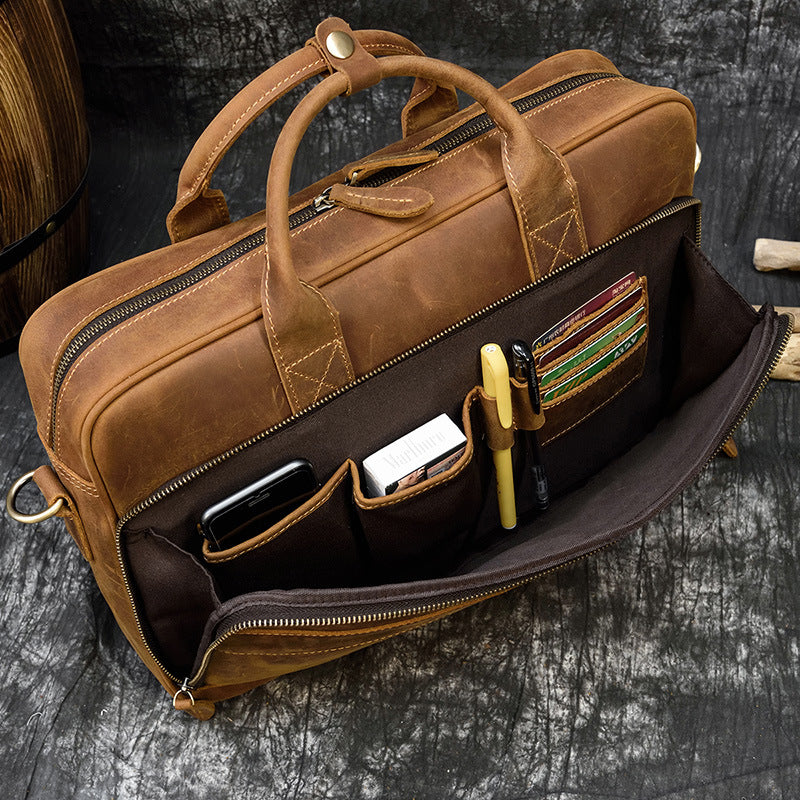 Men's Retro Genuine Leather Commuter Crazy Horse Men's Handbags