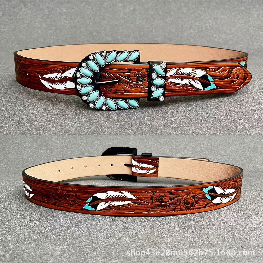 Women's Western Belt with Turquoise-Style Buckle