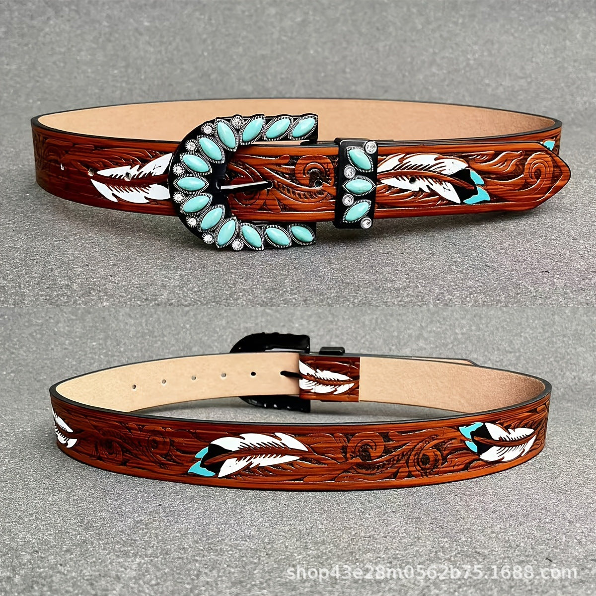 Women's Western Belt with Turquoise-Style Buckle