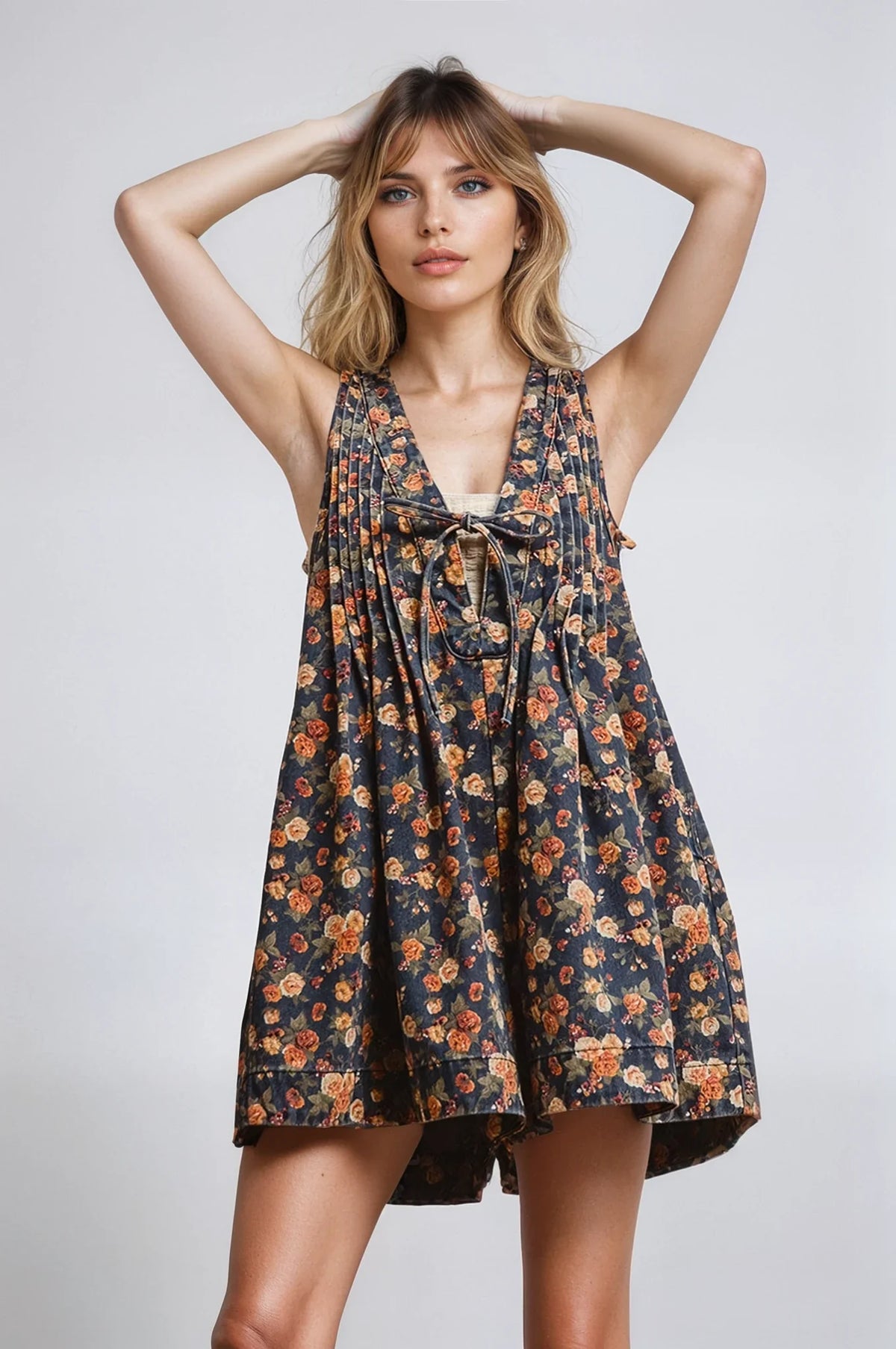 Vintage Bloom Denim Romper