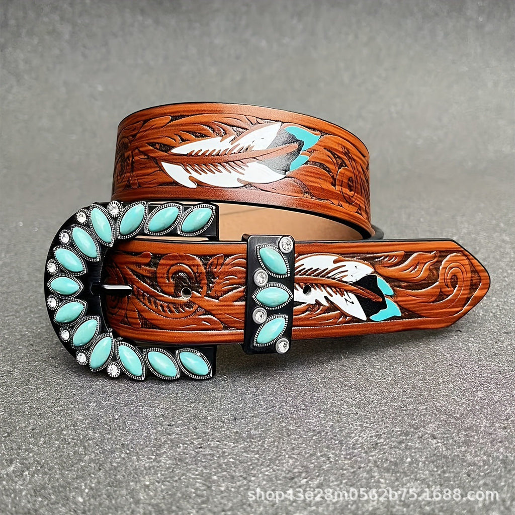 Women's Western Belt with Turquoise-Style Buckle