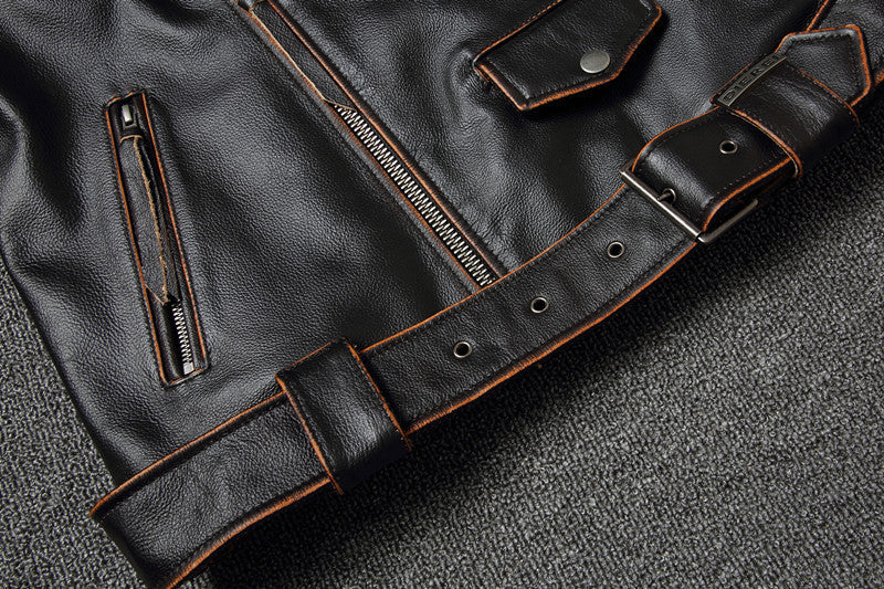 Men’s Black Cowhide Leather Motorcycle Jacket – Slim-Fit Moto Style, S–4XL