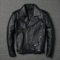 Men’s Black Cowhide Leather Motorcycle Jacket – Slim-Fit Moto Style, S–4XL
