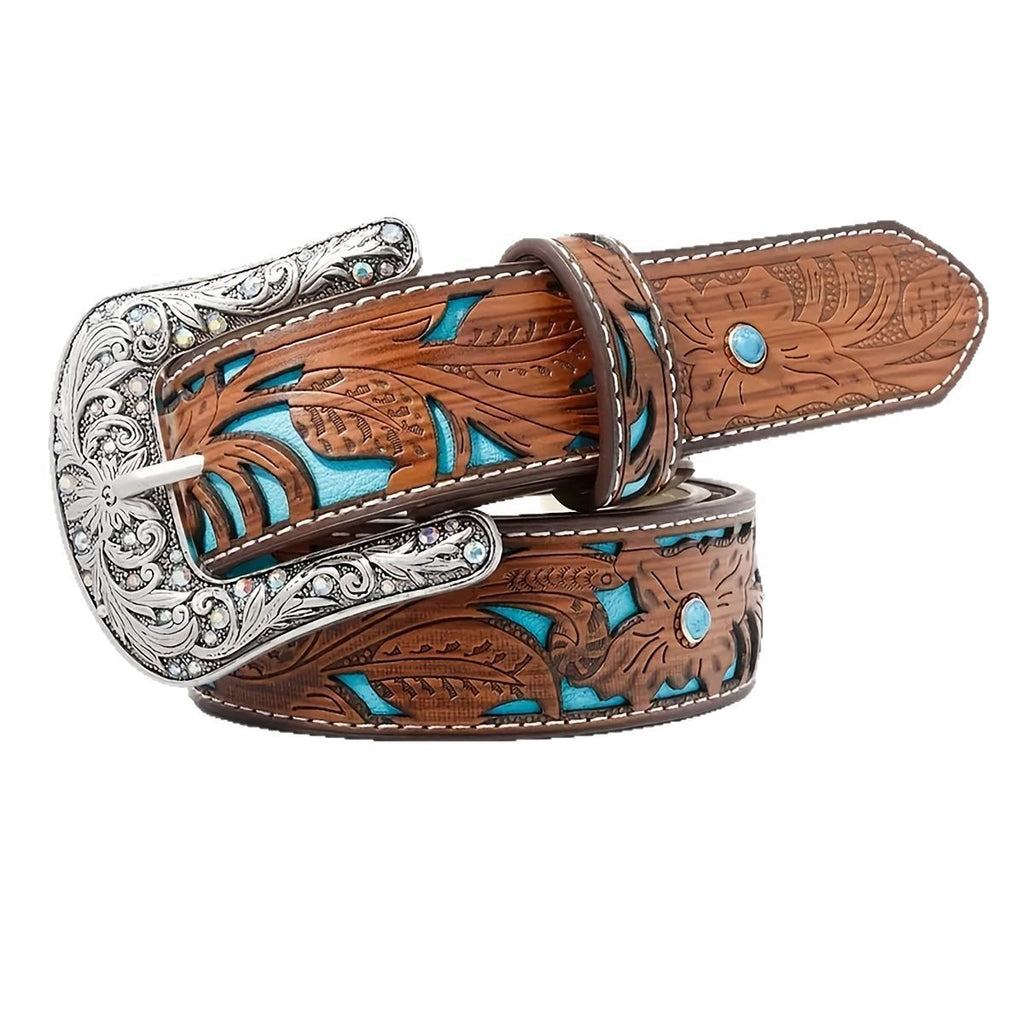 Western Carved Belt with Decorative Buckle
