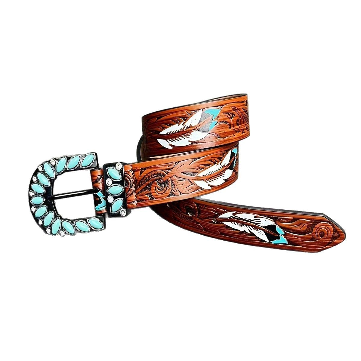 Women's Western Belt with Turquoise-Style Buckle