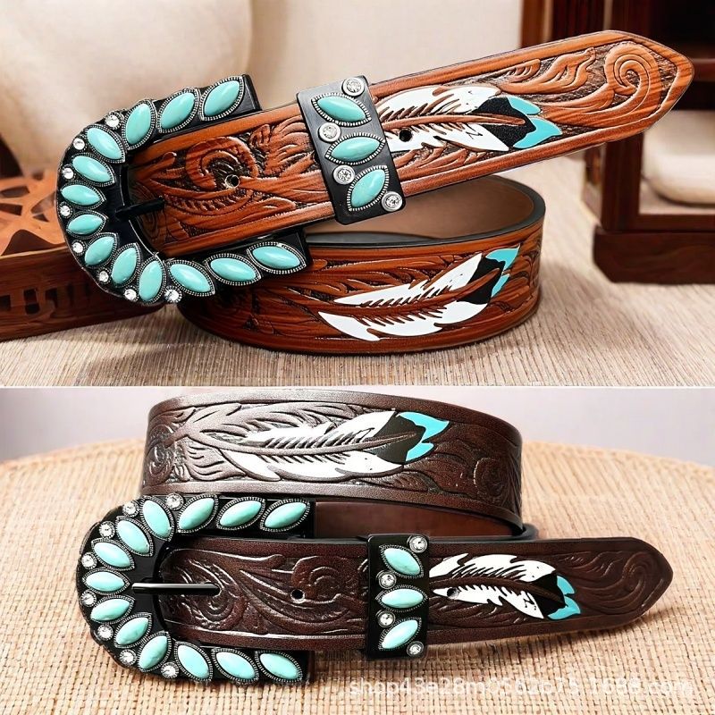Women's Western Belt with Turquoise-Style Buckle