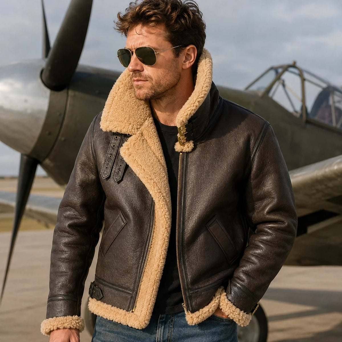 Cockpit USA Men's Spitfire B-3 Sheepskin Bomber Jacket | Made In USA