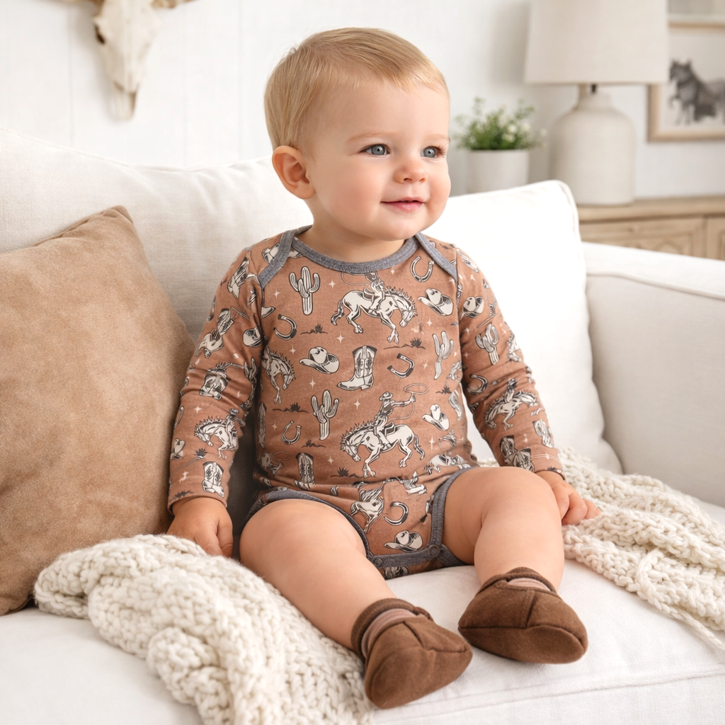 Wild Wrangler/Brown Western Cowboy Bamboo Baby Boy Bodysuit