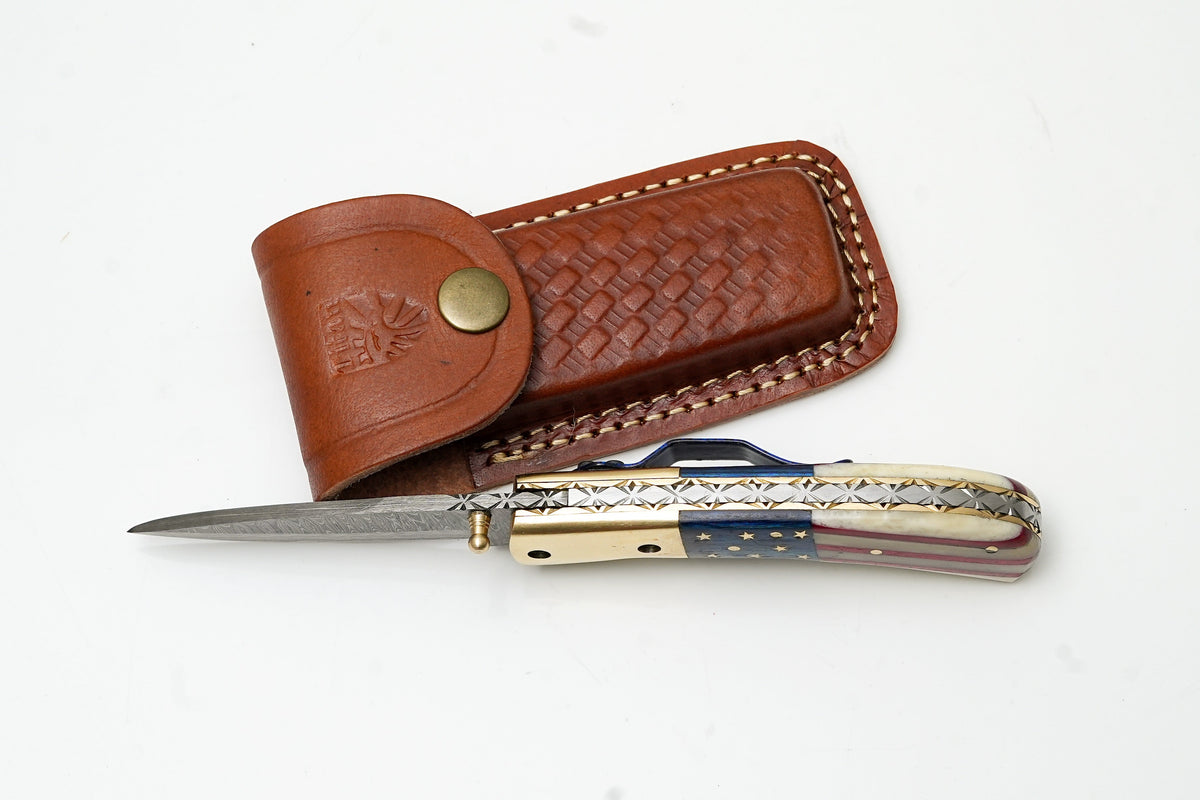 Titan American Flag Damascus Folding Knife TF-101