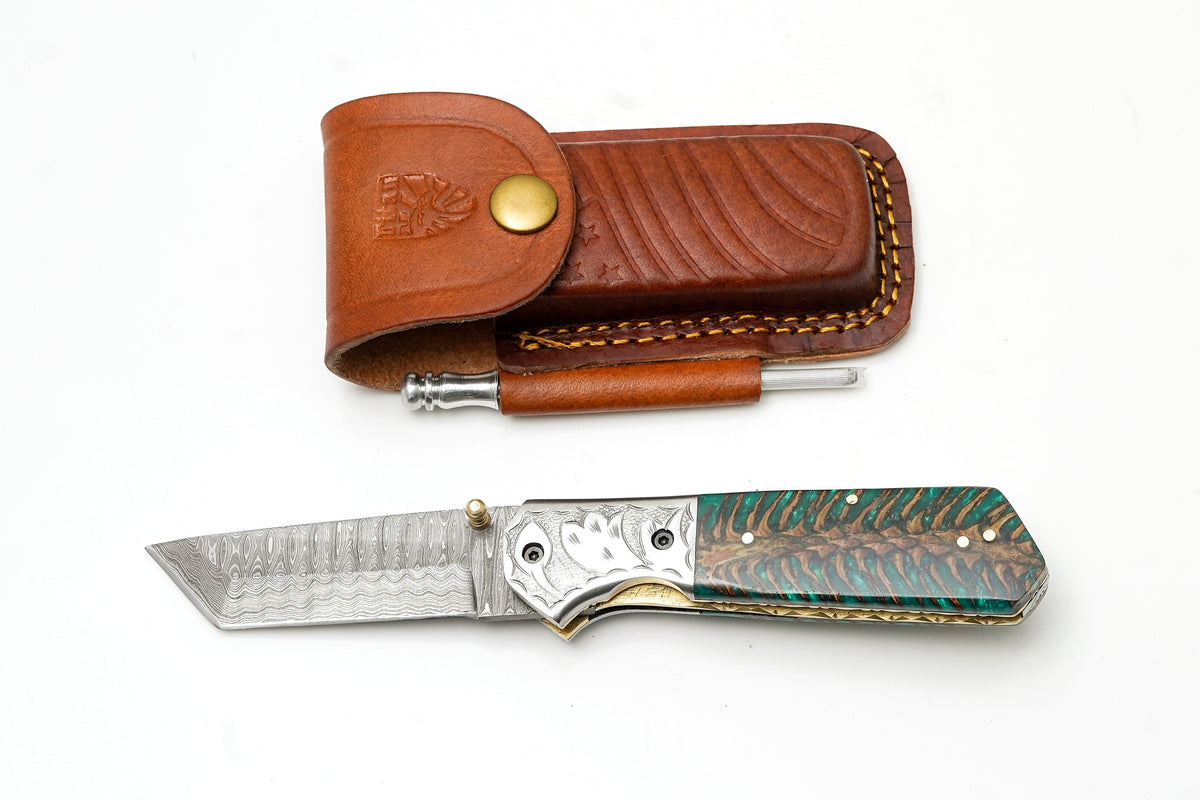 Titan Damascus Tanto Folding Knife TF-123
