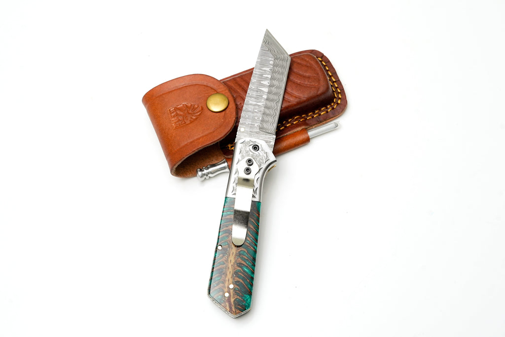 Titan Damascus Tanto Folding Knife TF-123