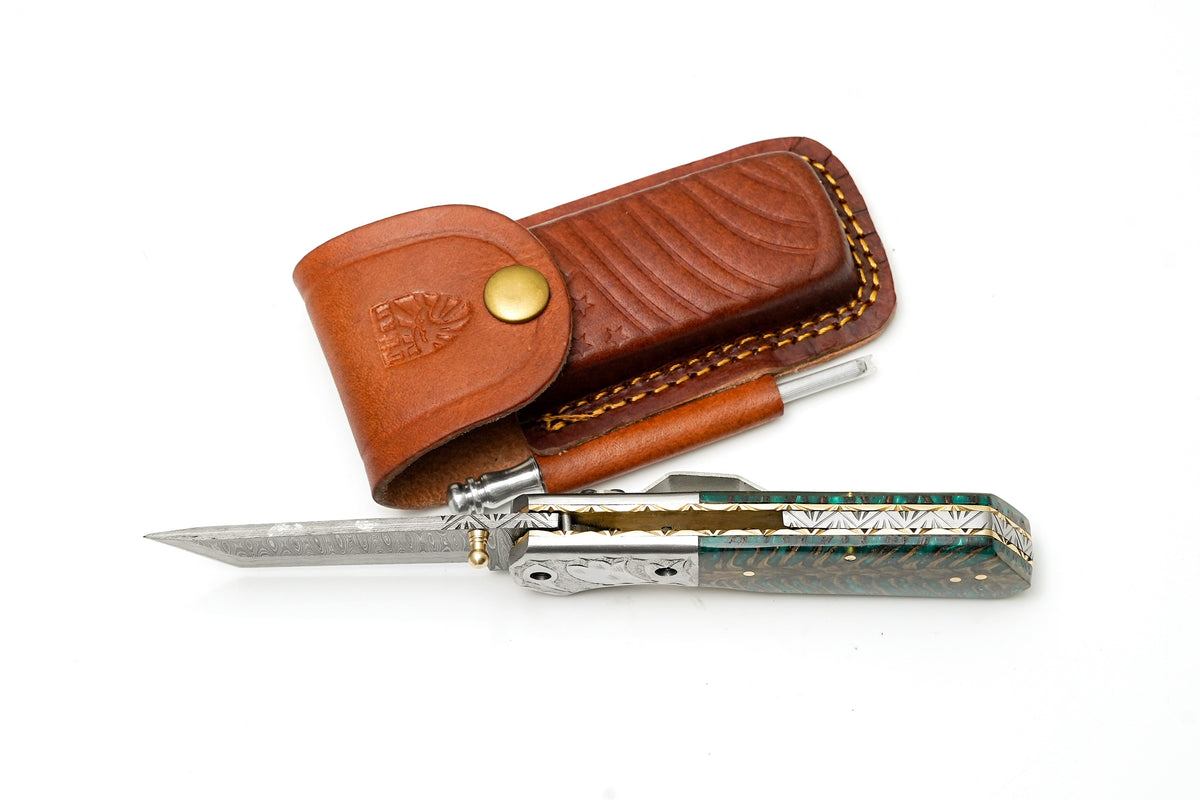 Titan Damascus Tanto Folding Knife TF-123
