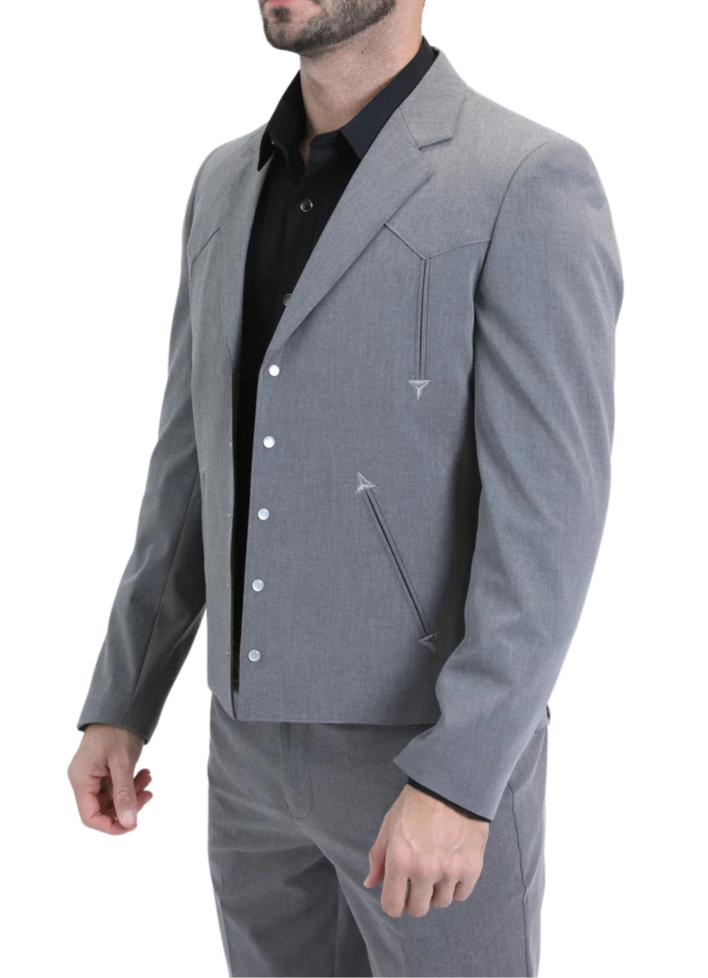 Men's Grey Western Suit 2-Piece - Cowboy Suit with Western Yoke & Pearl Snaps
