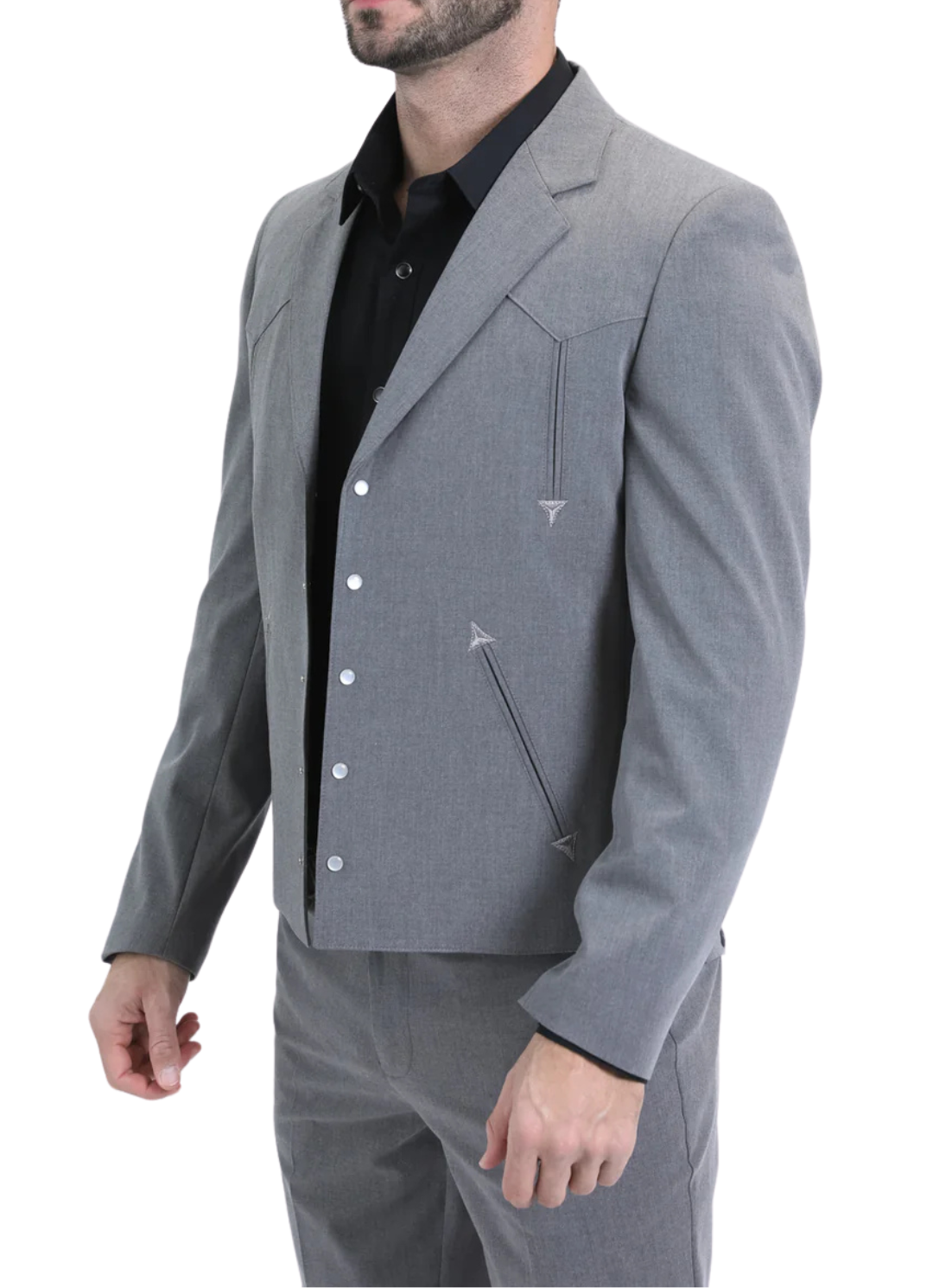 Men's Grey Western Suit 2-Piece - Cowboy Suit with Western Yoke & Pearl Snaps