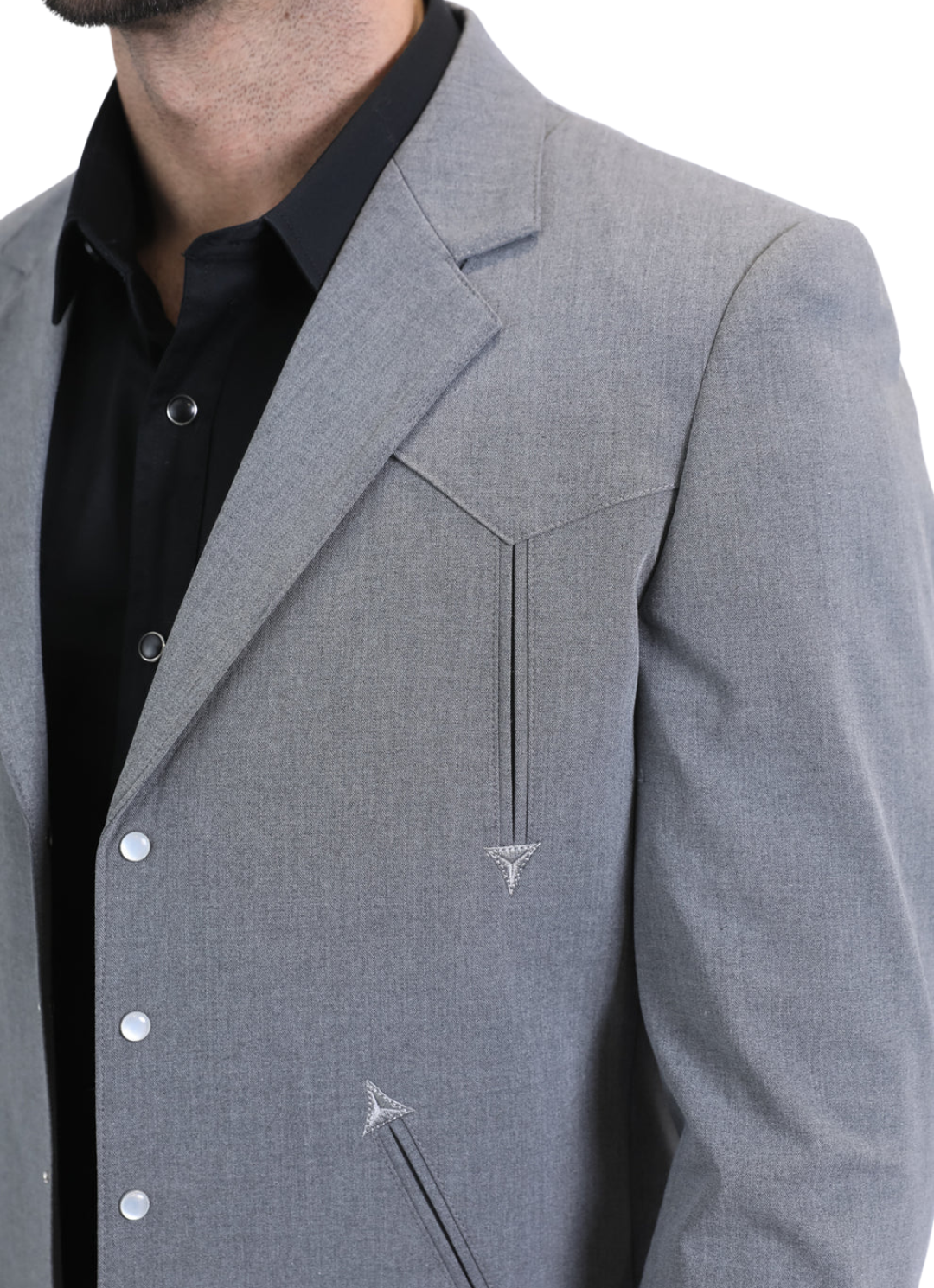 Men's Grey Western Suit 2-Piece - Cowboy Suit with Western Yoke & Pearl Snaps