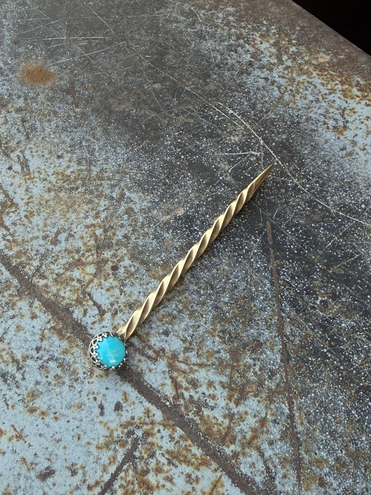 Brass and Sterling Silver Turquoise Stone Cowboy Toothpick