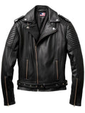 Men's Leather Biker Jacket with Quilted Detail