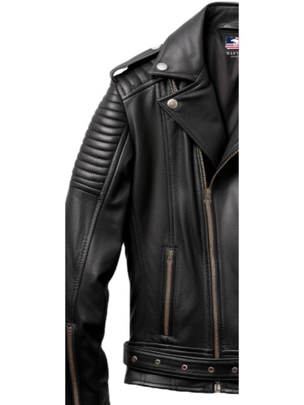 Men's Leather Biker Jacket with Quilted Detail