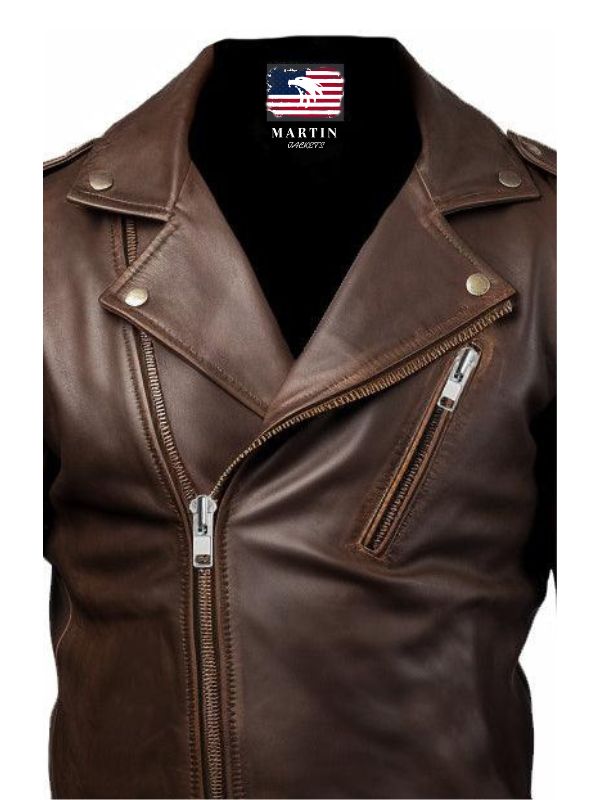 Men Slimfit Rider Brown Leather Jacket