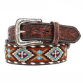 Nocona Adobe Trail Beaded Cross  - Men's Leather Belt