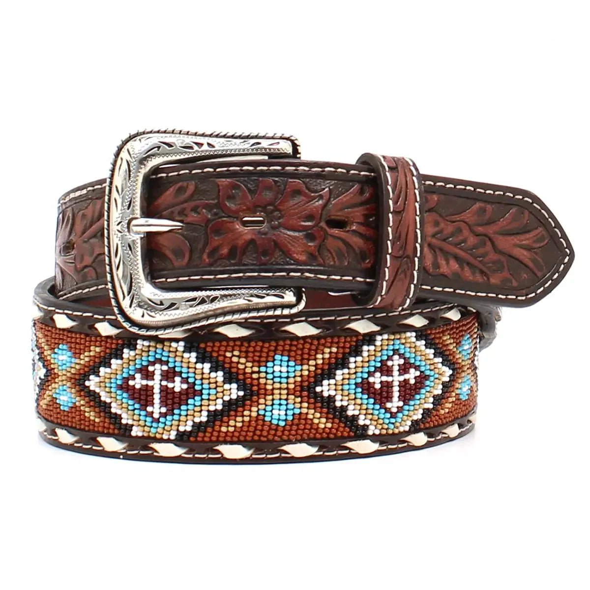 Nocona Adobe Trail Beaded Cross  - Men's Leather Belt