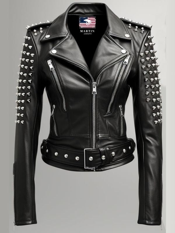Women Black Biker Real Leather Jacket
