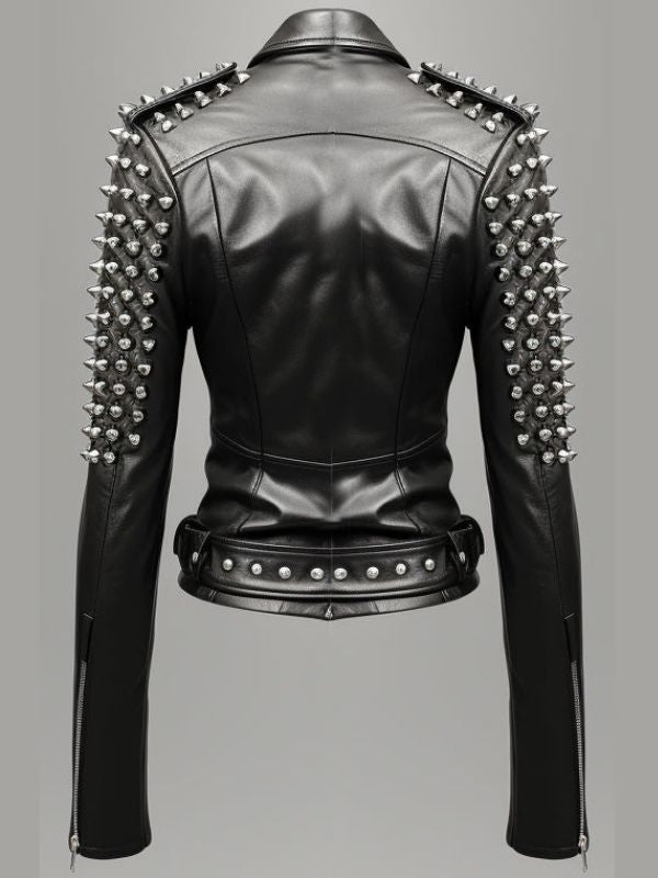 Women Black Biker Real Leather Jacket