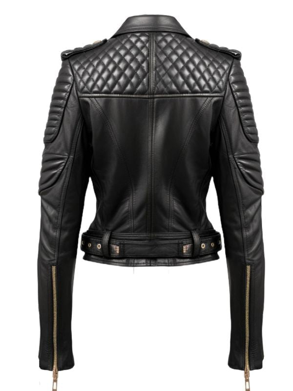 Women Black Quilted Designer Leather Jacket