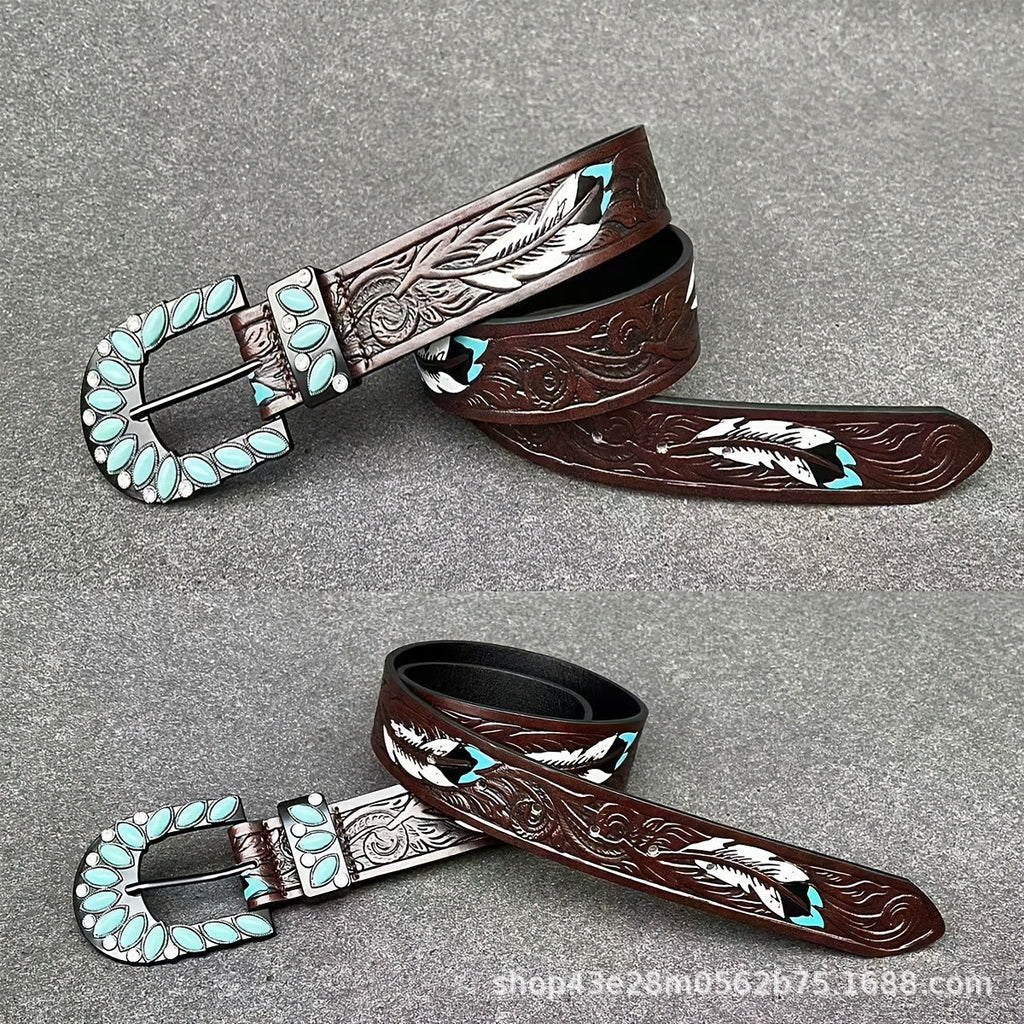 Women's Western Belt with Turquoise-Style Buckle