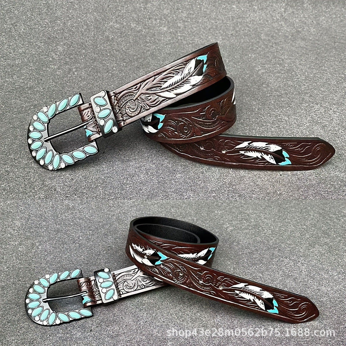 Women's Western Belt with Turquoise-Style Buckle