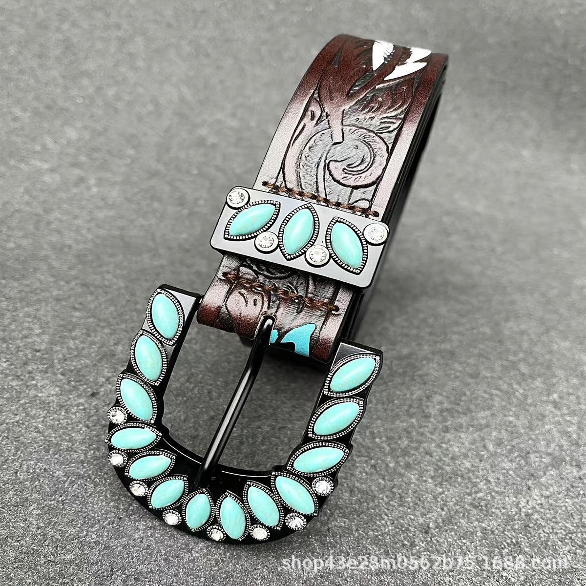 Women's Western Belt with Turquoise-Style Buckle