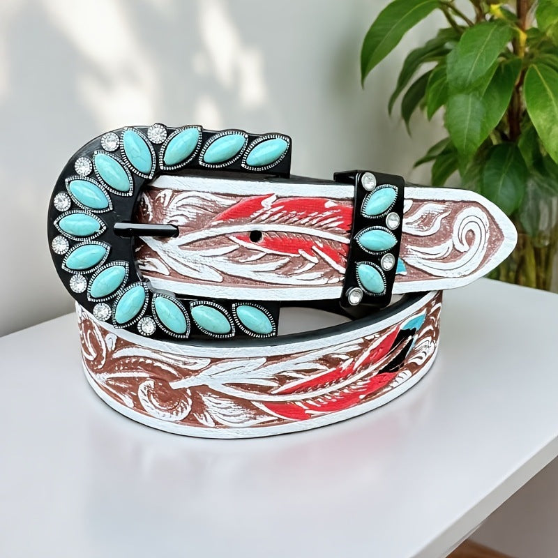 Women's Western Belt with Turquoise-Style Buckle