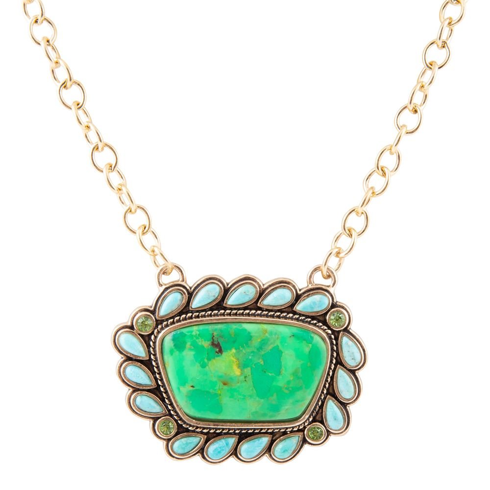 Legacy Lime Green and Blue Turquoise Golden Pendant Necklace