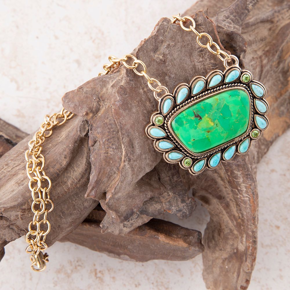 Legacy Lime Green and Blue Turquoise Golden Pendant Necklace
