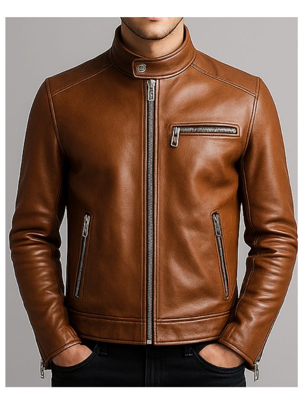 Men's Brown Leather Bomber Jacket