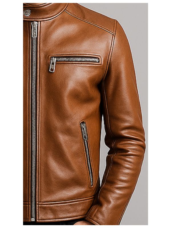 Men's Brown Leather Bomber Jacket