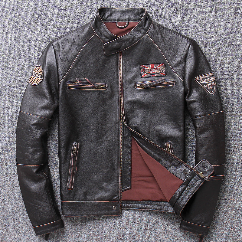 Men's Genuine Leather Motorcycle Jacket - Slim Fit Design - # BOAA13210025