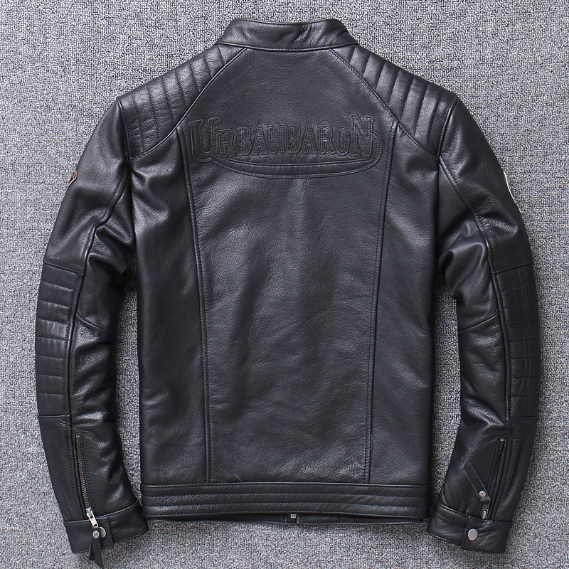Men's Genuine Leather Motorcycle Jacket - Slim Fit Design - # BOAA13210025