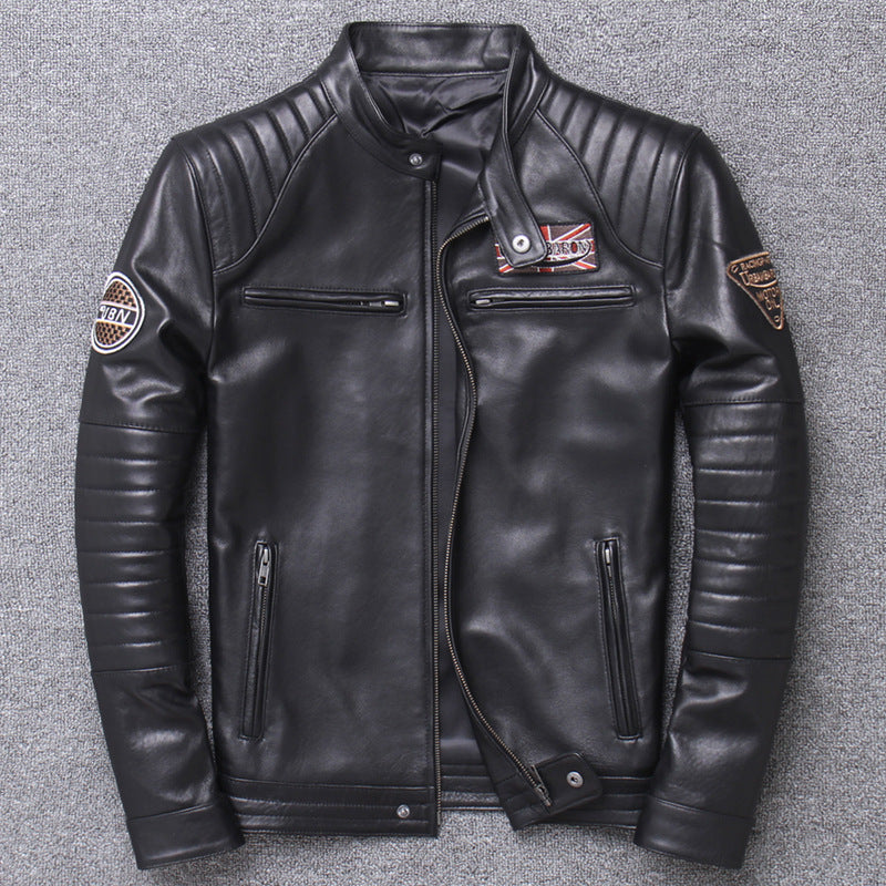 Men's Genuine Leather Motorcycle Jacket - Slim Fit Design - # BOAA13210025