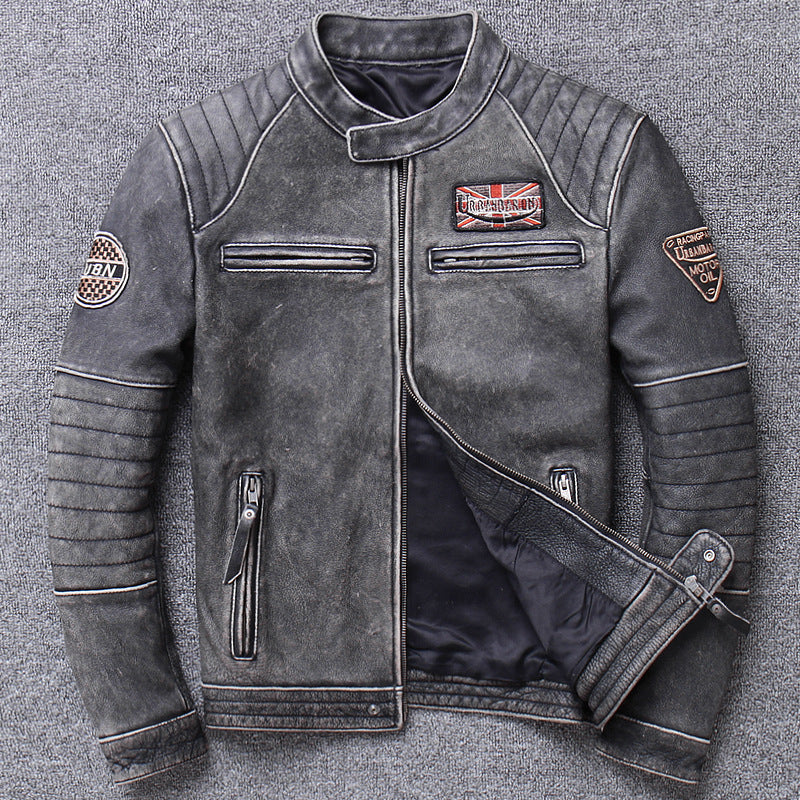 Men's Genuine Leather Motorcycle Jacket - Slim Fit Design - # BOAA13210025