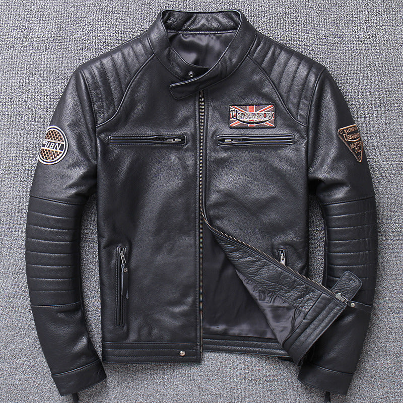 Men's Genuine Leather Motorcycle Jacket - Slim Fit Design - # BOAA13210025