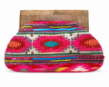 Hot Pink Boho Beaded Statement Clutch – Large Western Ethnic Embroidered Handbag (13” x 9”)