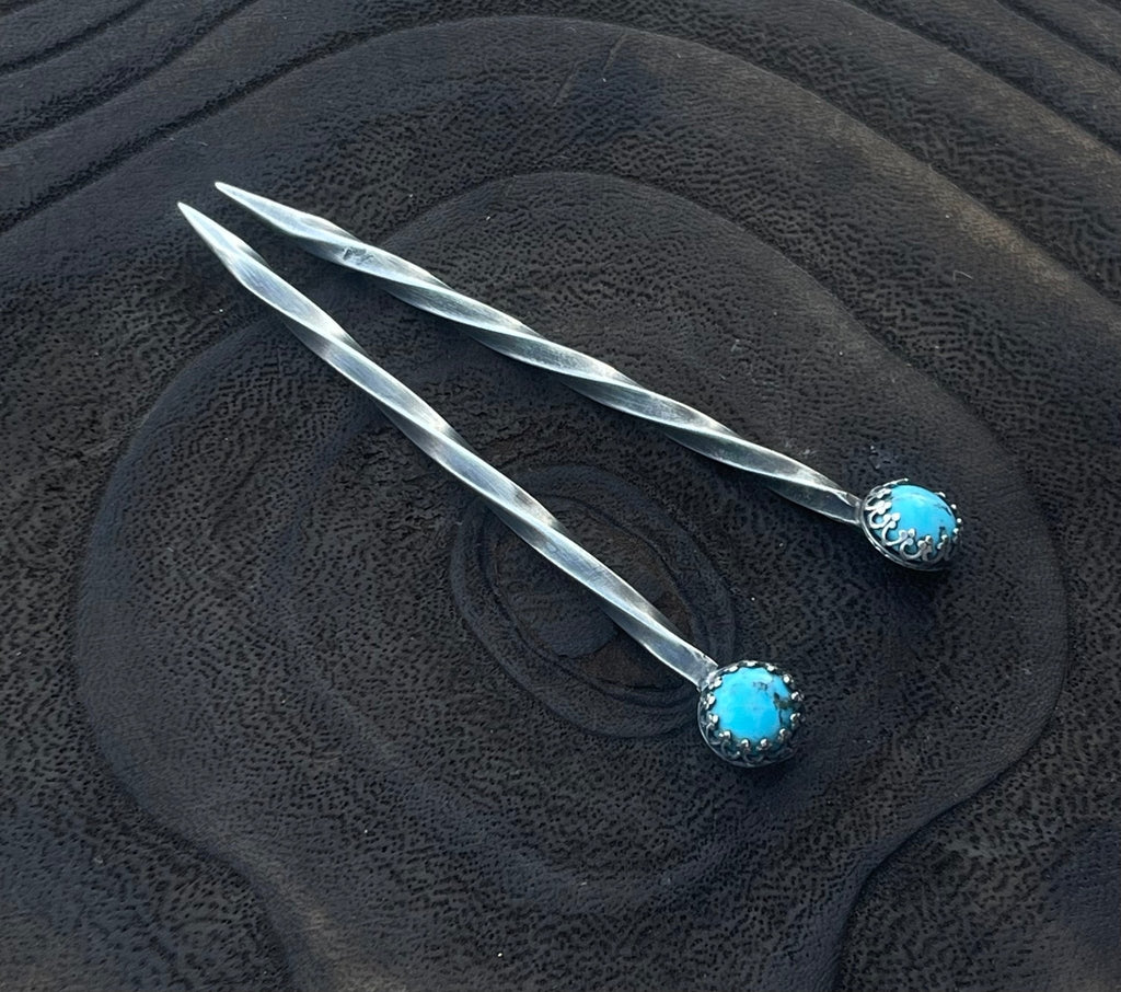 Turquoise Sterling Silver Cowboy Toothpick - Hat Pin