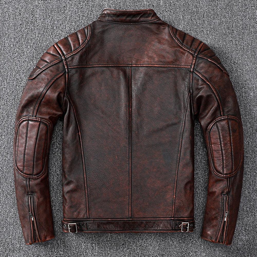 STEVVEX Men's Brown Leather Motorcycle Jacket
