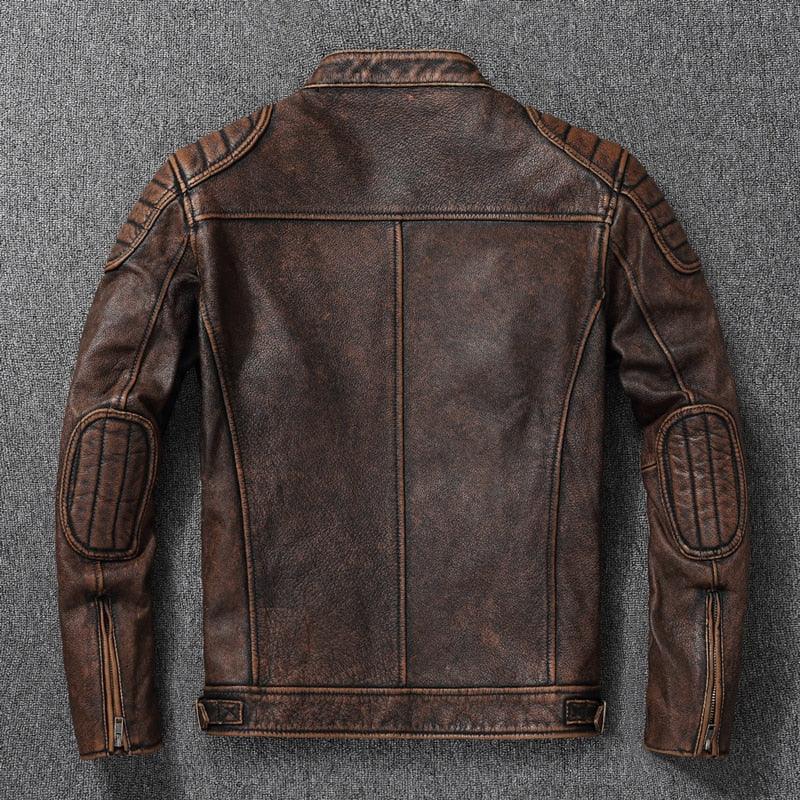 STEVVEX Men's Brown Leather Motorcycle Jacket