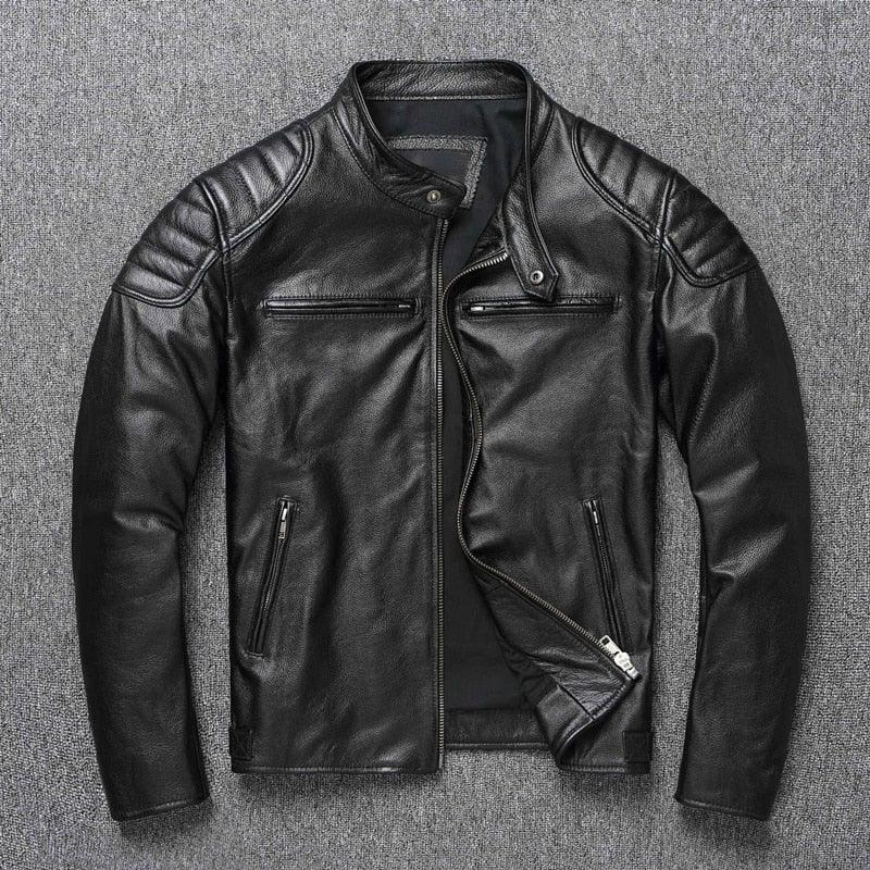 STEVVEX Men's Brown Leather Motorcycle Jacket